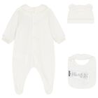 White Teddy Bear Logo Babygrow Gift Set, 1, hi-res