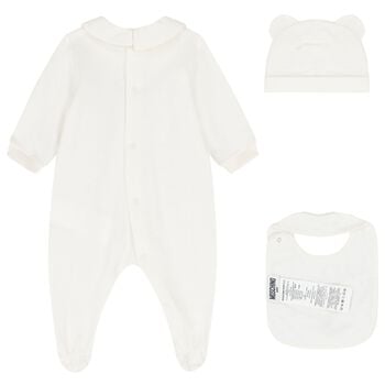 White Teddy Bear Logo Babygrow Gift Set