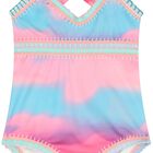 Girls Multi-Coloured Embroidered Swimsuit, 3, hi-res