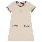 Girls Beige Logo Dress, 1, hi-res