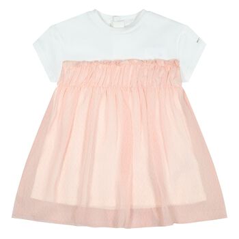Younger Girls White & Pink Logo Dress