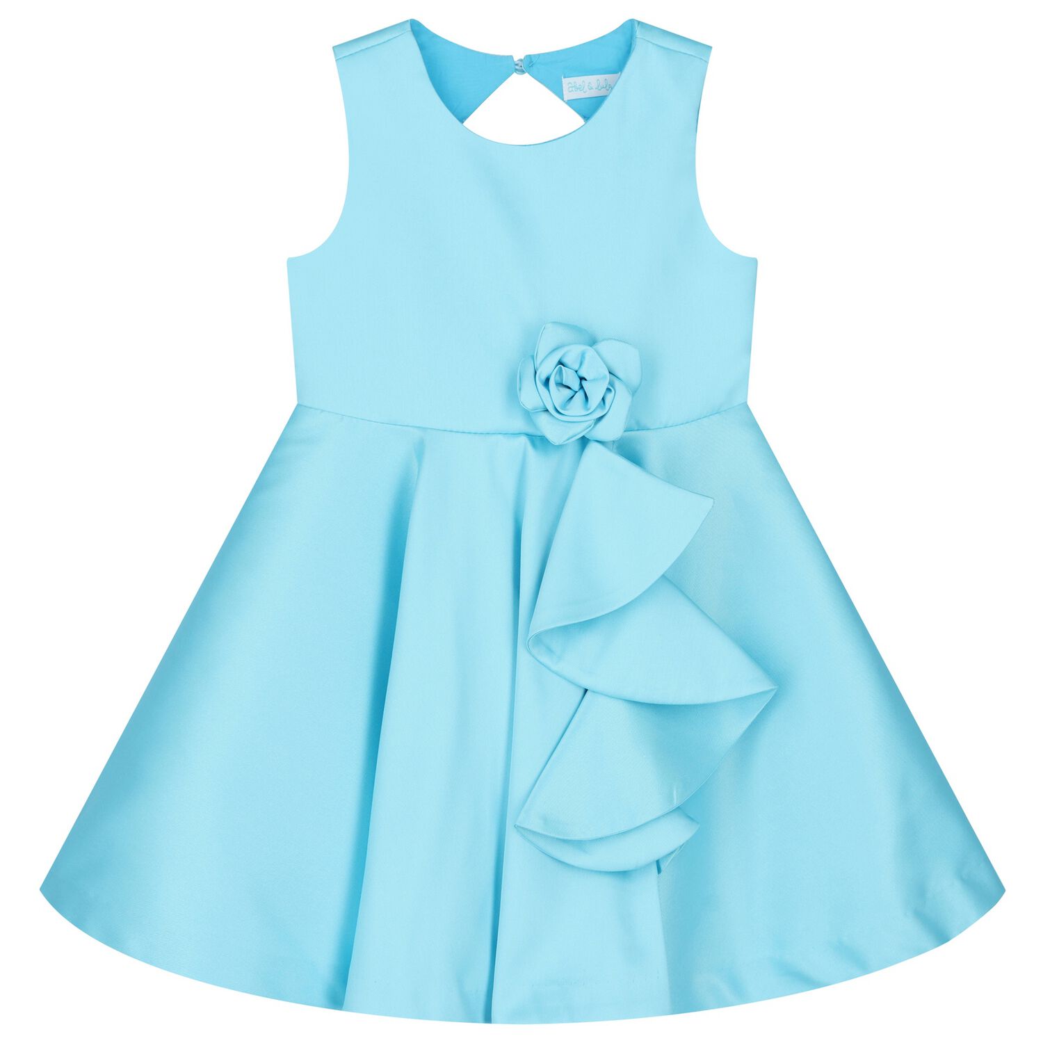 Girls Blue Flower Satin Dress, 1, hi-res