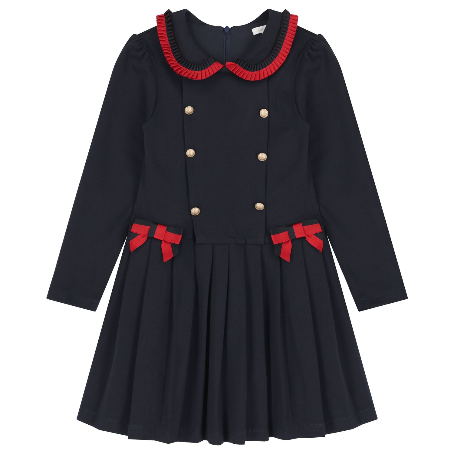 Girls Navy Blue Ribbon Dress, 1, hi-res