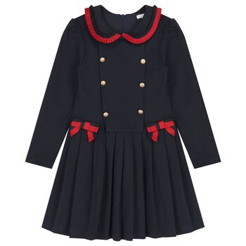 Girls Navy Blue Ribbon Dress