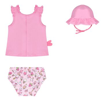 Baby Girls Pink Swimsuit Set with Hat