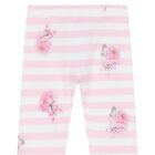 Younger Girls White & Pink Striped Leggings, 1, hi-res