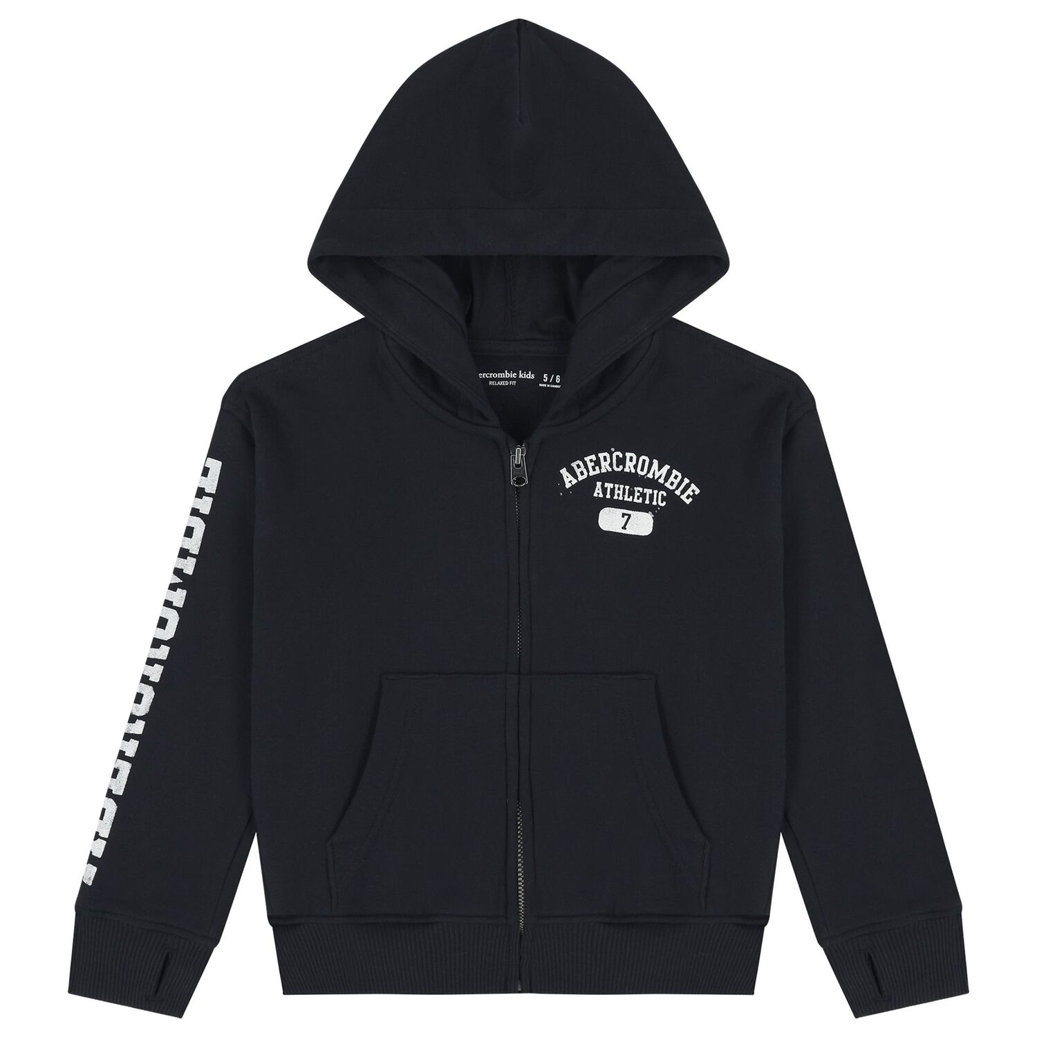 Boys Navy Blue Logo Hooded Zip Up Top, 1, hi-res