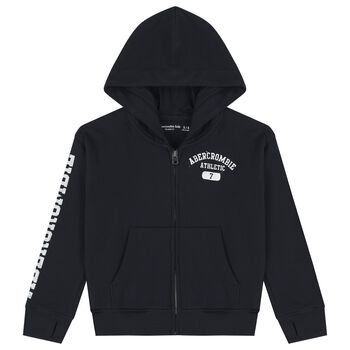 Boys Navy Blue Logo Hooded Zip Up Top