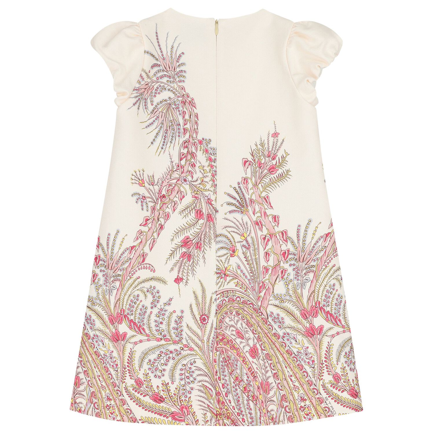 Girls Ivory & Pink Puffed Sleeve Dress, 2, hi-res