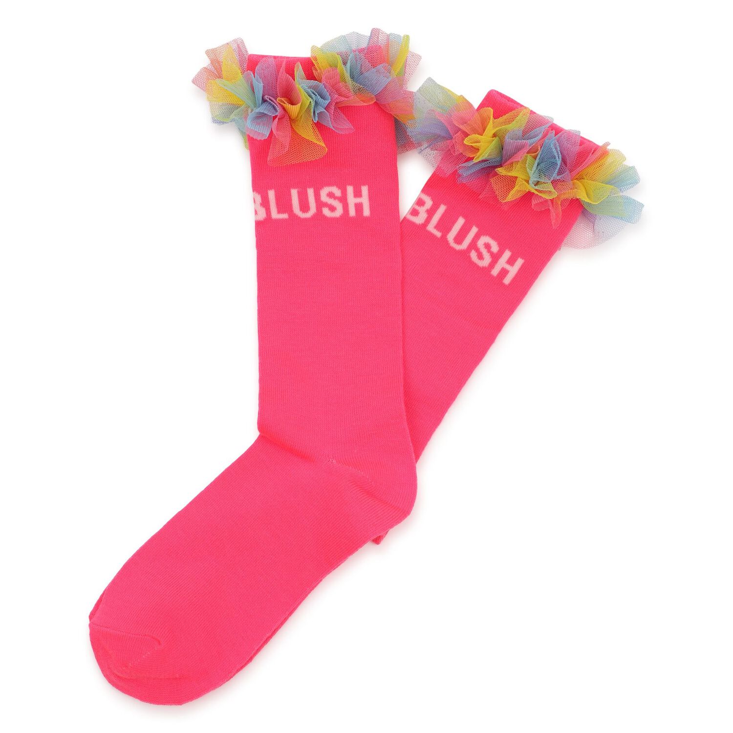Girls Pink Ruffled Tulle Socks, 1, hi-res