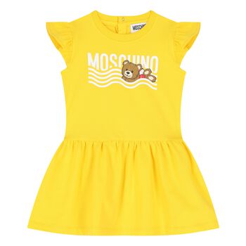 Younger Girls Yellow Teddy Bear Logo Dress