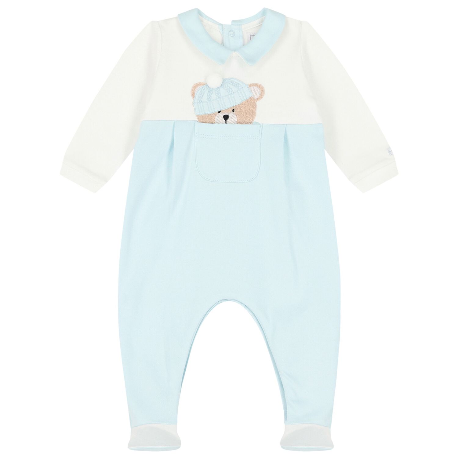 Baby Boys Blue & White Teddy Bear Babygrow, 1, hi-res image number null