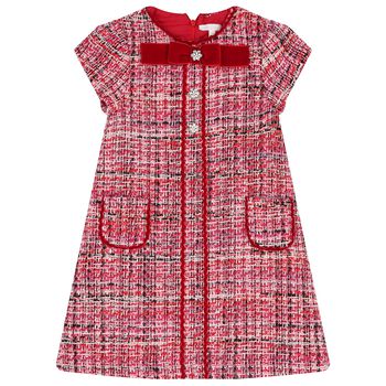 Girls Red Bow Tweed Dress