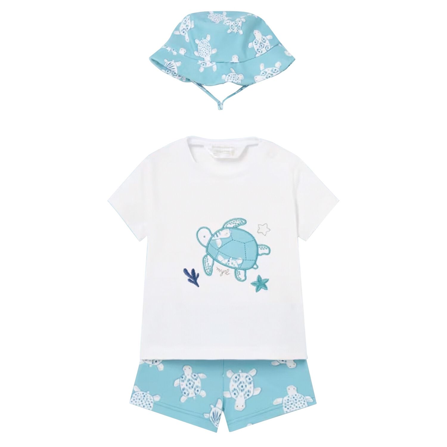 Baby Boys Aqua & White Turtle Swim Shorts Set, 2, hi-res image number null