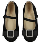 Girls Black Embellished Bow Shoes, 1, hi-res