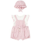 Baby Girls Pink Floral Dungaree & Hat Set (3 Piece), 1, hi-res