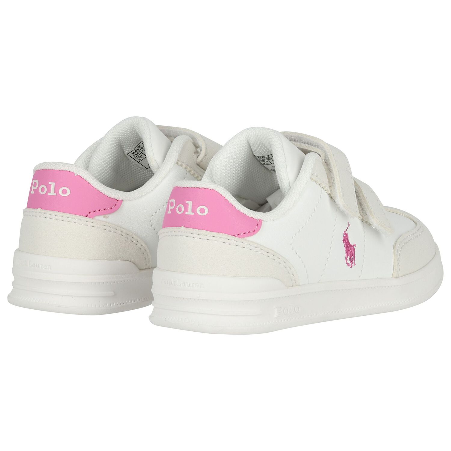 Girls White & Pink Logo Trainers , 1, hi-res