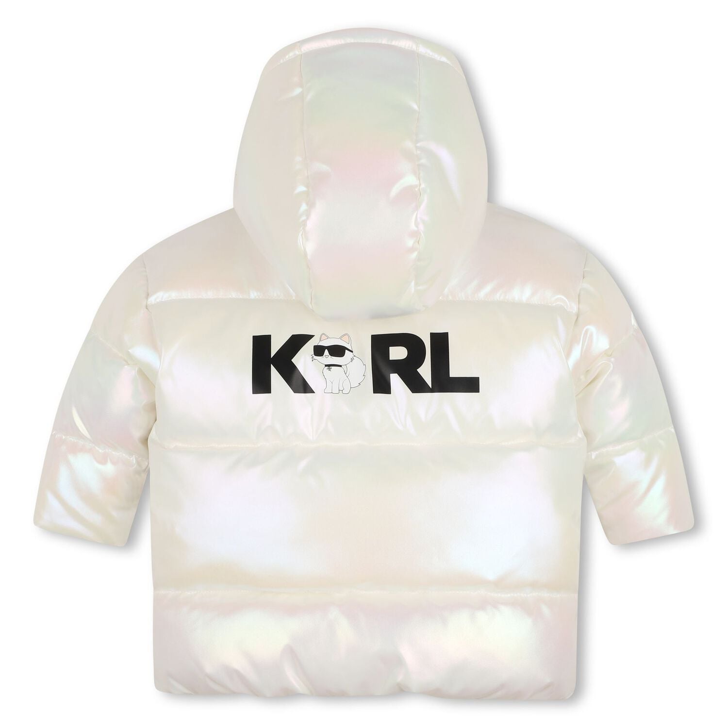 Younger Girls Ivory Iridescent Puffer Jacket, 1, hi-res