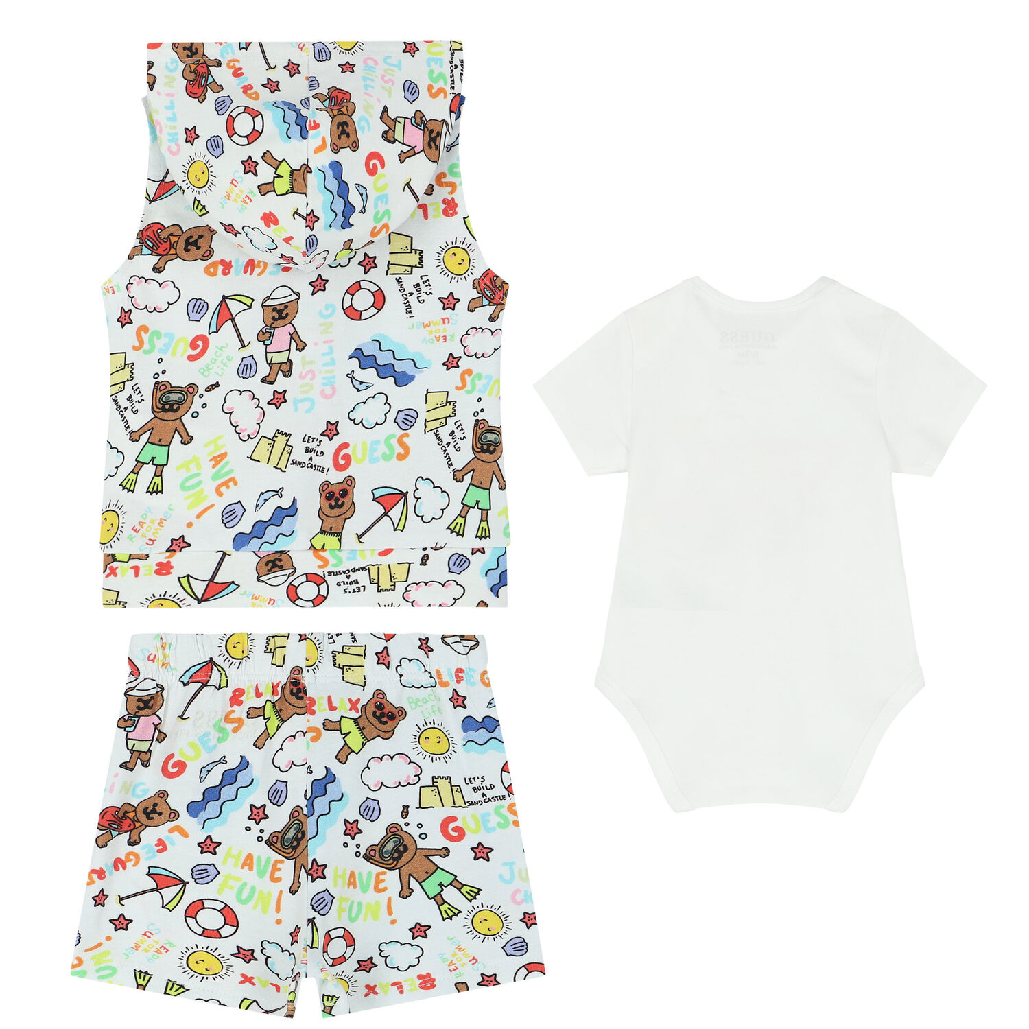 White Teddy Bear Shorts Set, 1, hi-res
