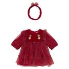 Baby Girls Red & Gold Reindeer Dress Set, 1, hi-res