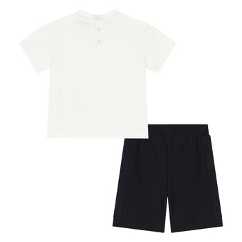 Younger Boys White & Navy Blue Shorts Set