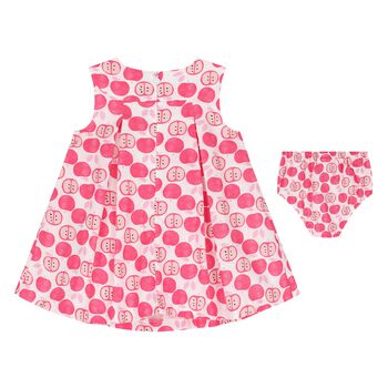Baby Girls White & Pink Apple Dress Set