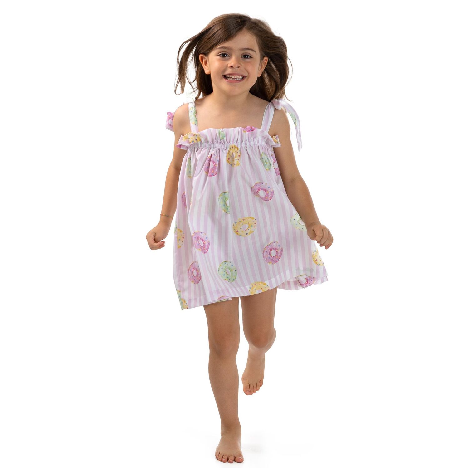Girls White & Pink Striped Donuts Beach Dress, 2, hi-res image number null