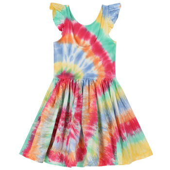 Girls Multi-Colored Tie Dye Ruffled Dress