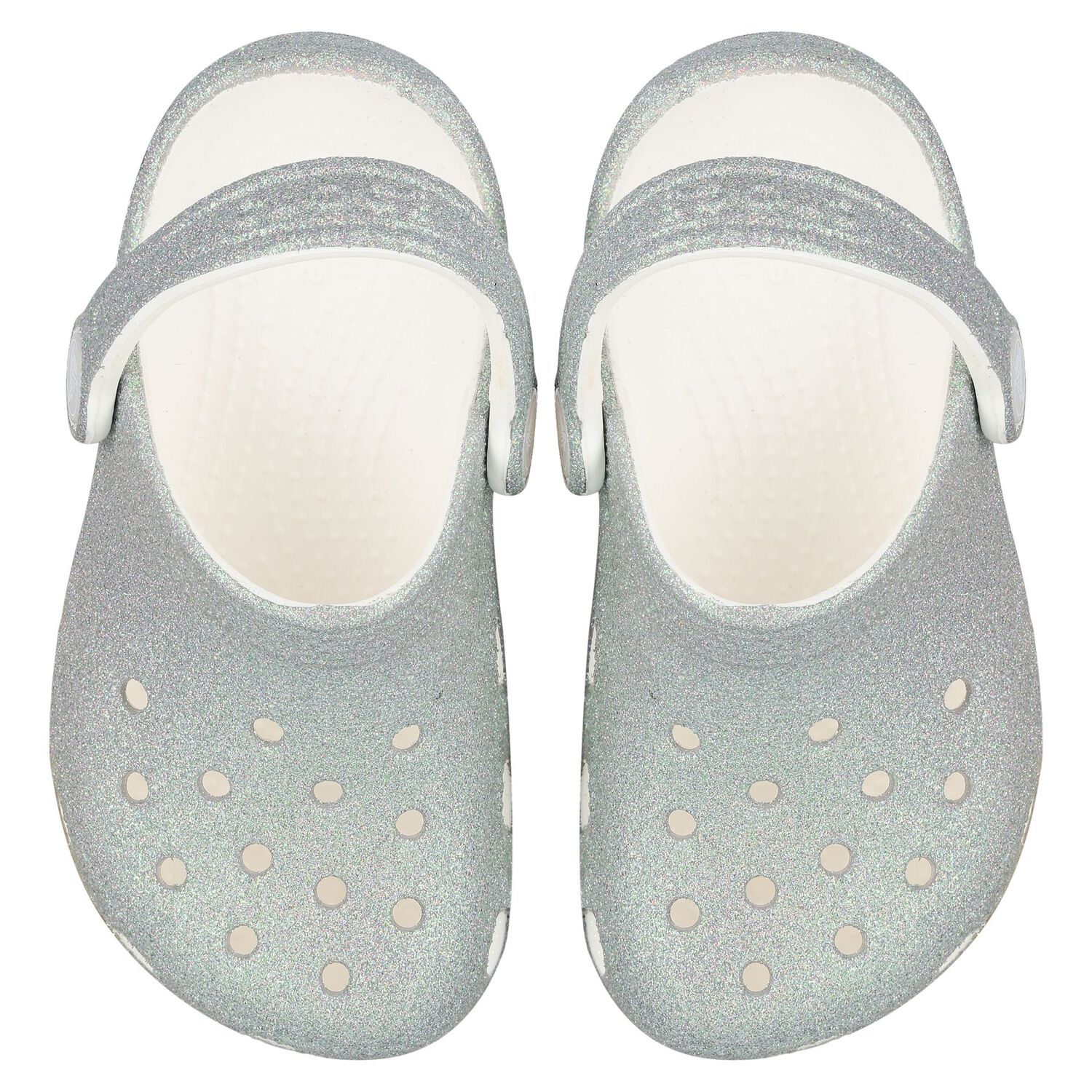 Girls Silver Iridescent Glitter Classic Clogs Sandals, 1, hi-res image number null