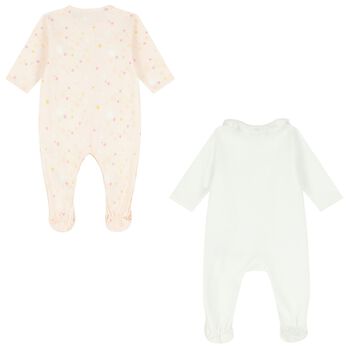 Baby Girls White & Pink Babygrows ( 2-Pack )