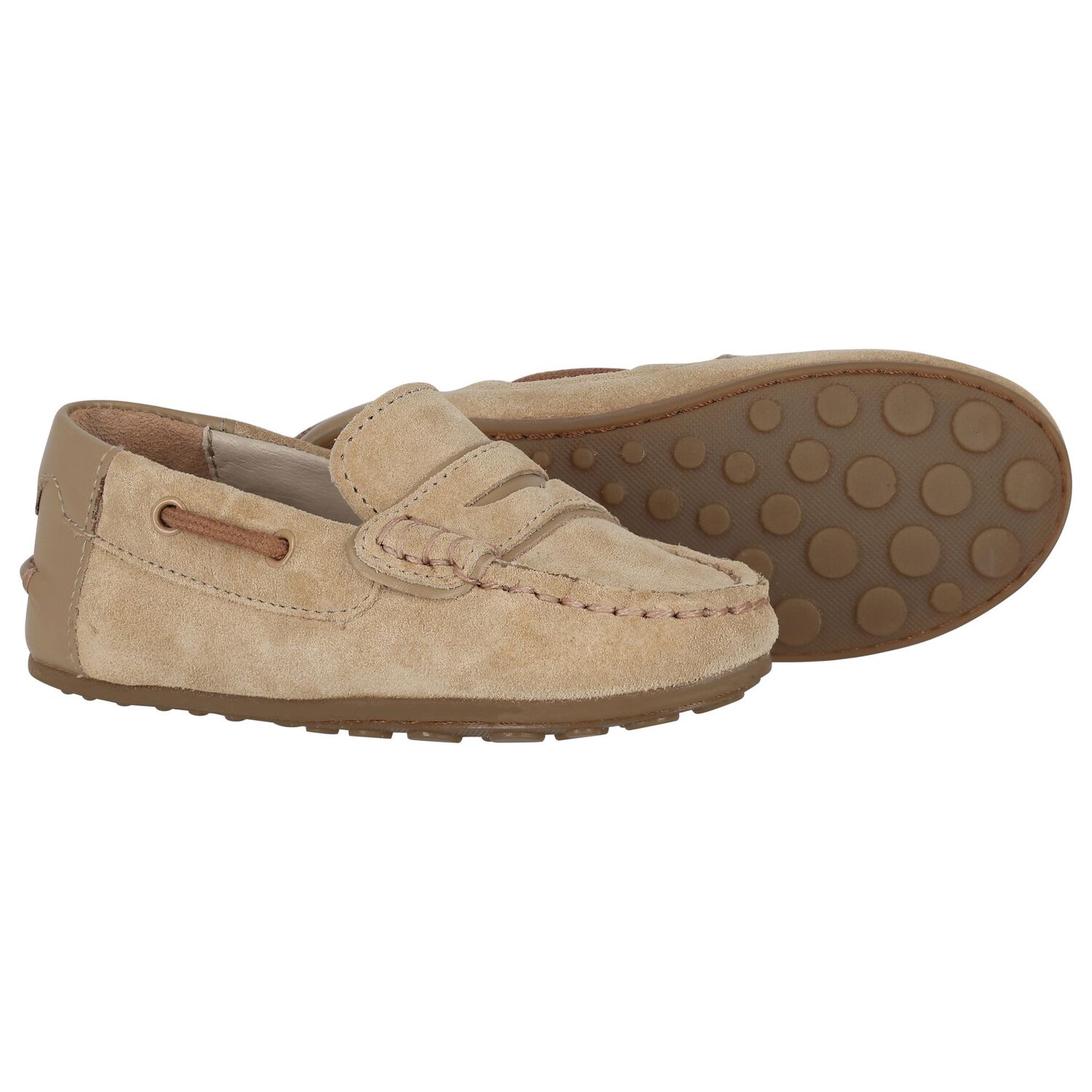 Younger Boys Beige Suede Leather Moccasins, 2, hi-res image number null