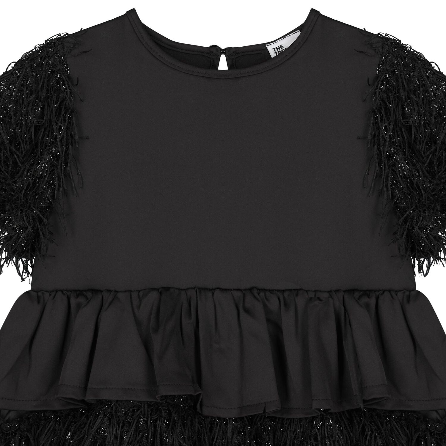 Girls Black Tiered Satin Dress, 1, hi-res image number null