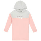 Girls Grey & Pink Logo Hooded Dress, 1, hi-res