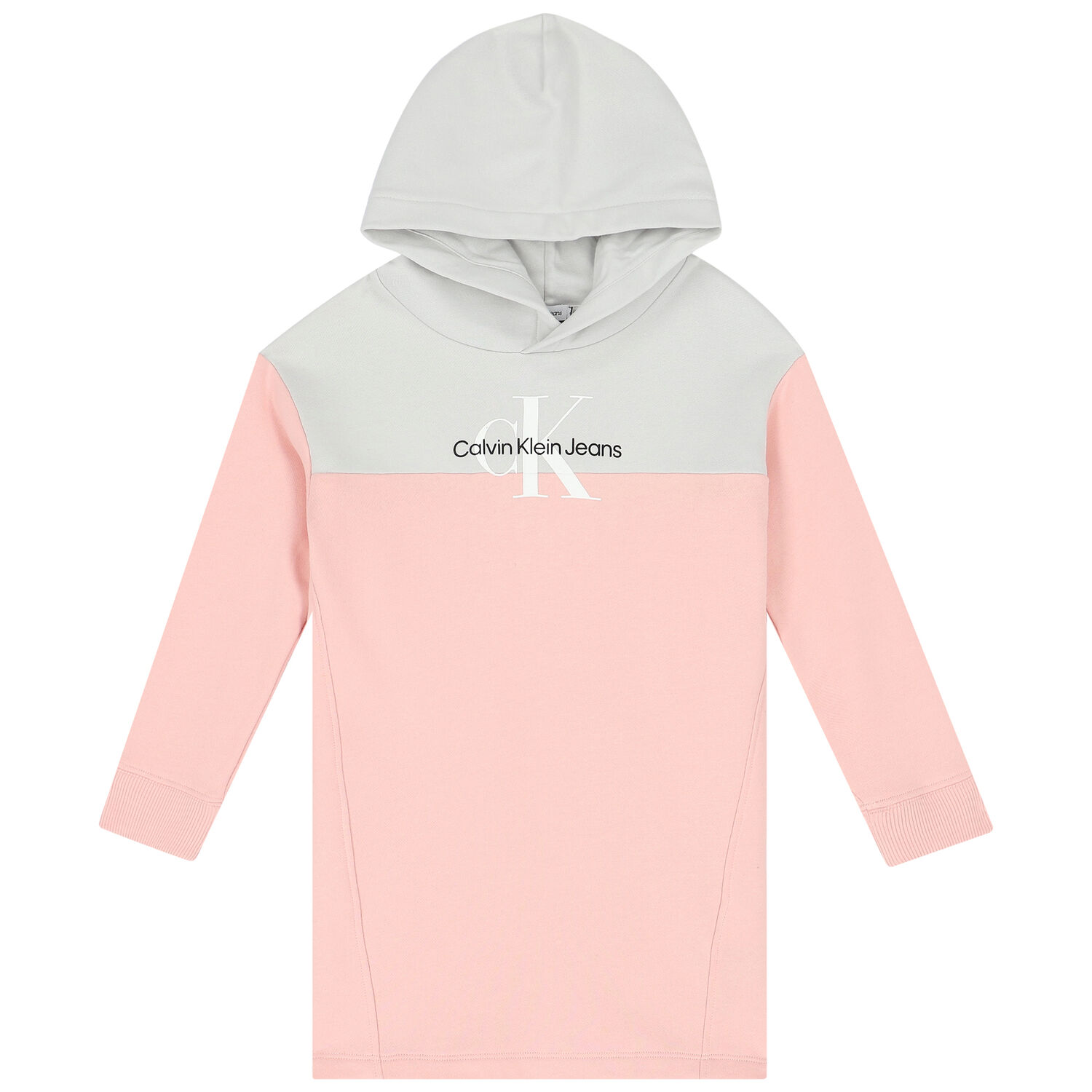 Girls Grey & Pink Logo Hooded Dress, 1, hi-res