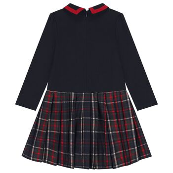 Girls Navy Blue Tartan Dress