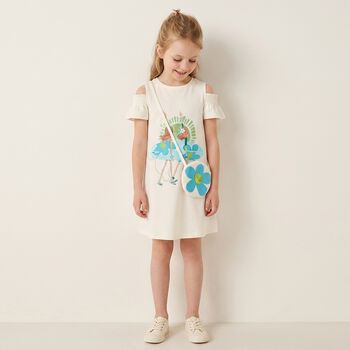 Girls Ivory Ruffled Dress Set