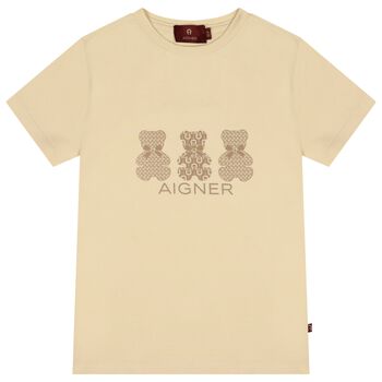 Girls Beige Teddy Bear Logo T-Shirt