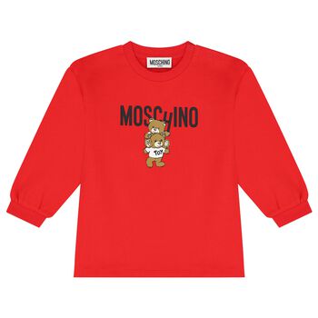 Younger Girls Red Teddy Bear Logo Dress