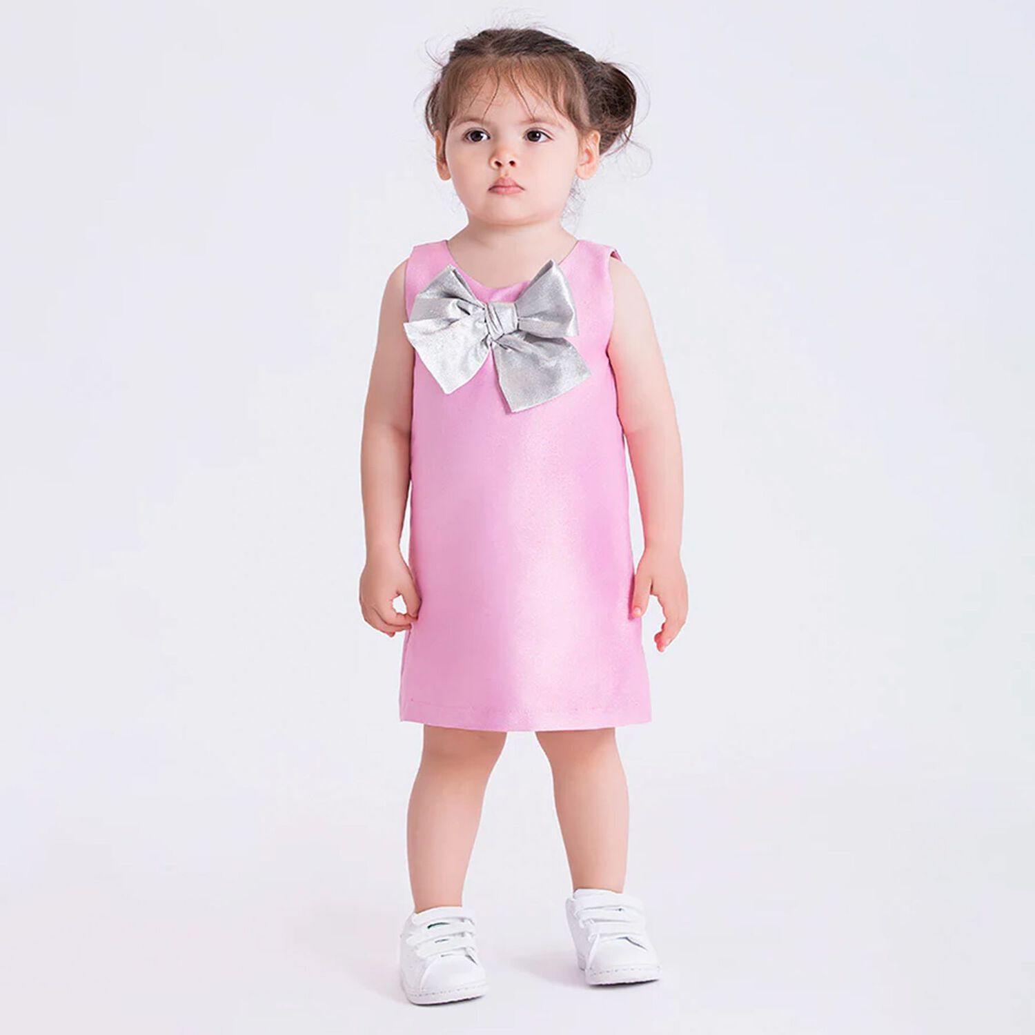 Baby Girls Pink & Silver Bow Sleeveless, 1, hi-res
