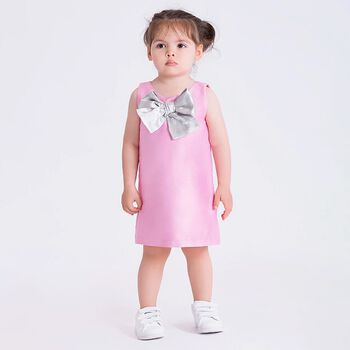 Baby Girls Pink & Silver Bow Sleeveless