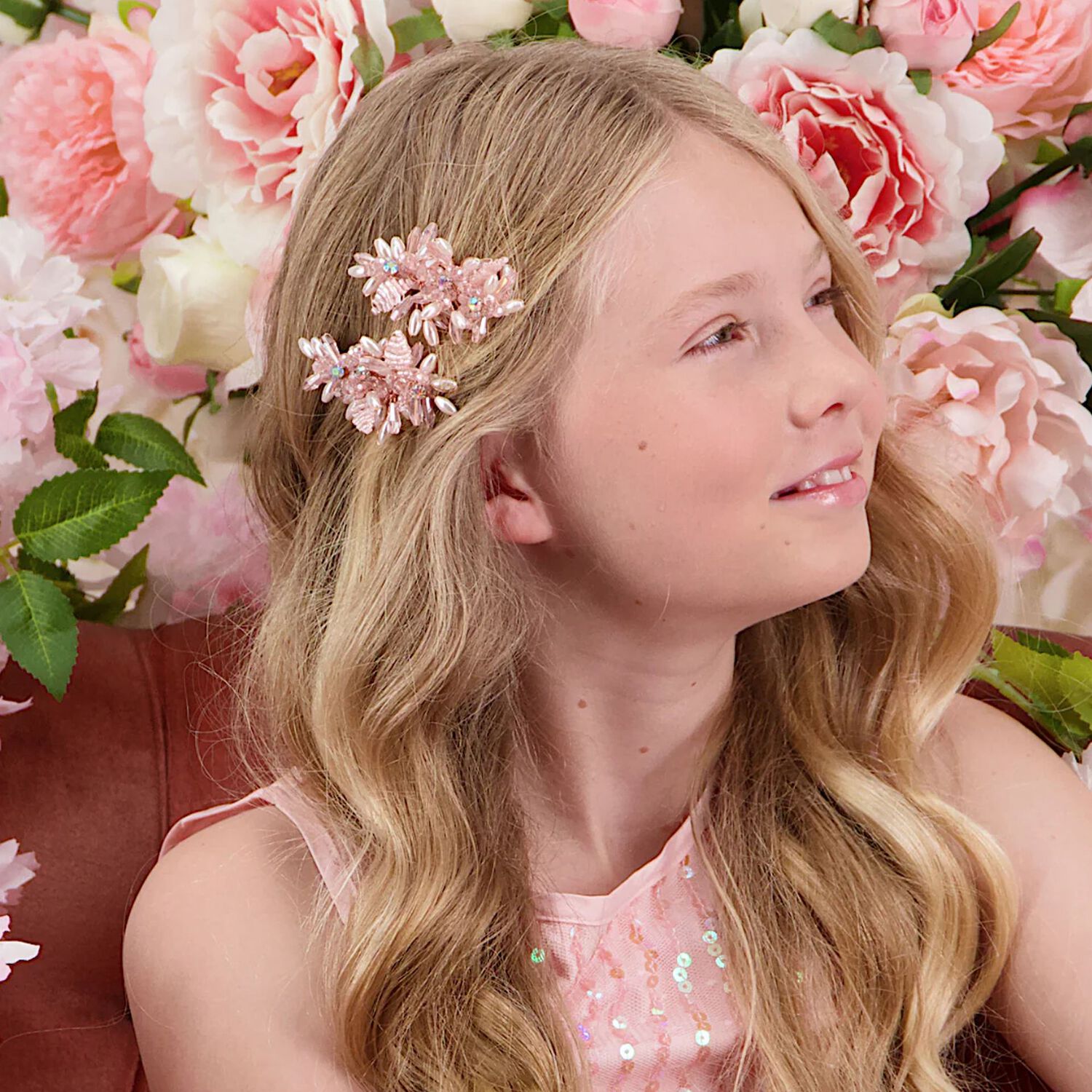 Girls Blush Pink Lily Rose Hair Clip, 1, hi-res