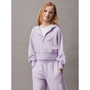 Girls Purple Logo Hooded Zip Up Top