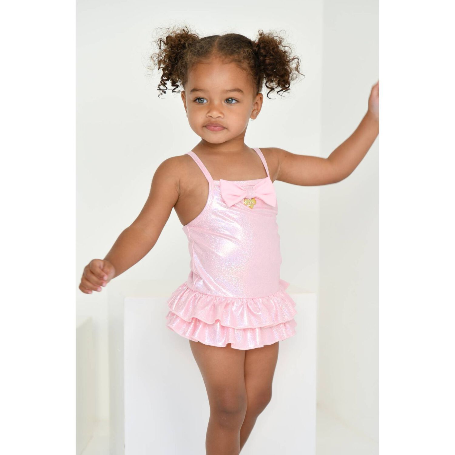 Baby Girls Pink Iridescent Shimmer Swimsuit, 1, hi-res