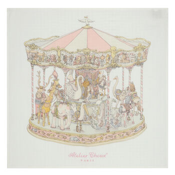 Baby Girls White & Pink Carousel Swaddle Carré Blanket
