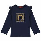 Girls Navy Logo Long Sleeve Top, 1, hi-res