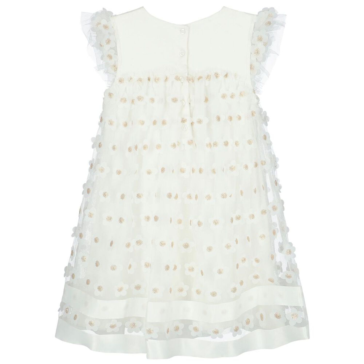 Girls Ivory & Gold Tulle Dress, 1, hi-res