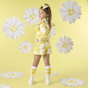 Girls White Cotton Socks With Yellow Bows