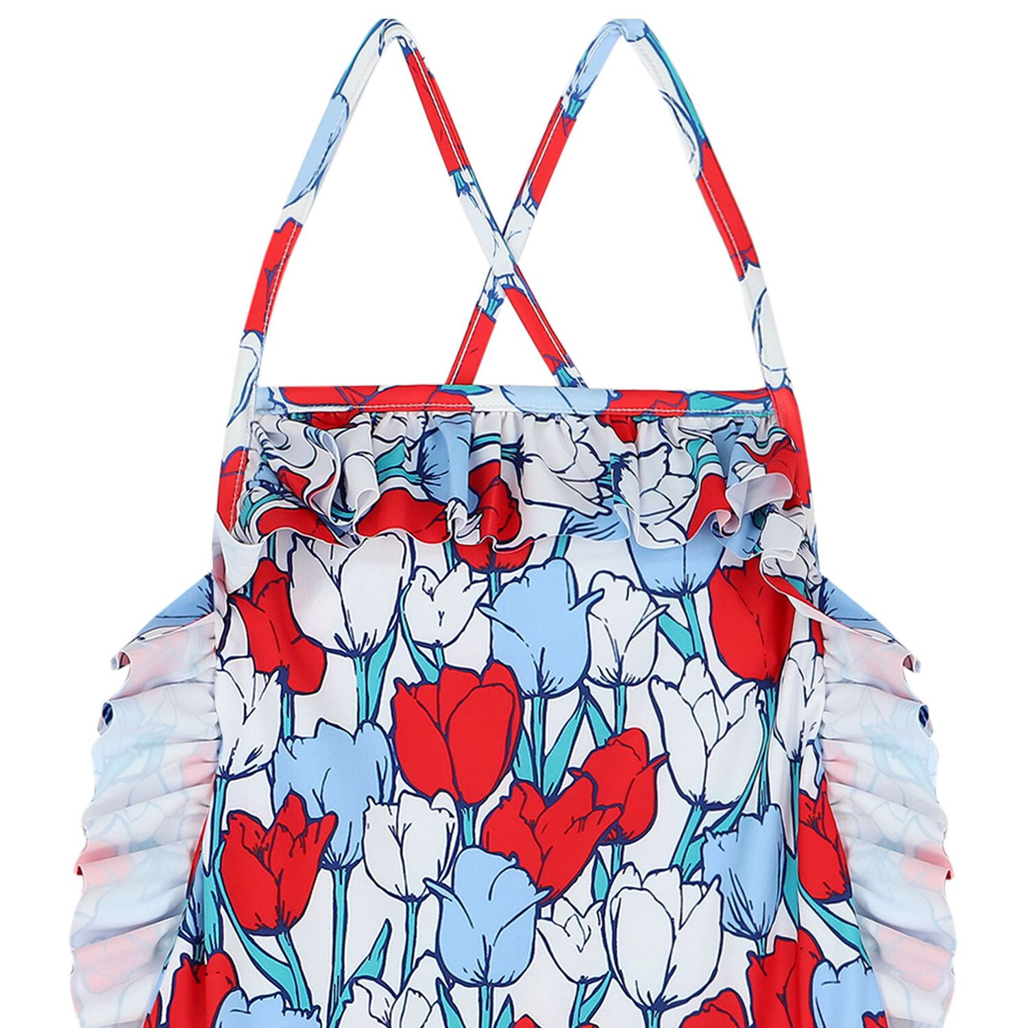 Girls Red, White & Purple Tulips Swimsuit, 1, hi-res image number null