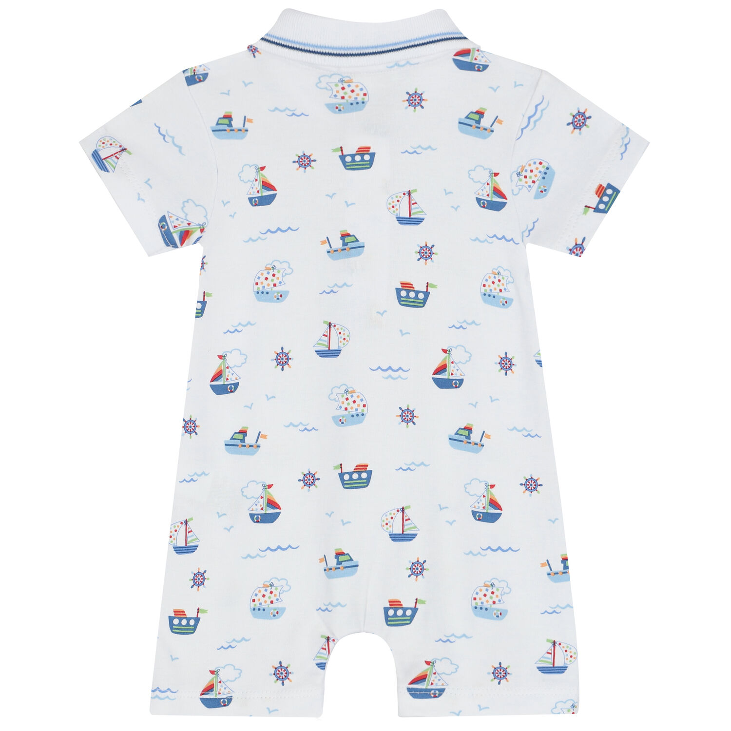 Baby Boys White Boats At Sea Polo Romper, 1, hi-res