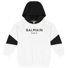 White & Black Logo Hooded Top, 1, hi-res